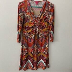 Sunny Leigh Y2K Paisley Twist Front Dress Retro 70s Womens Size Medium